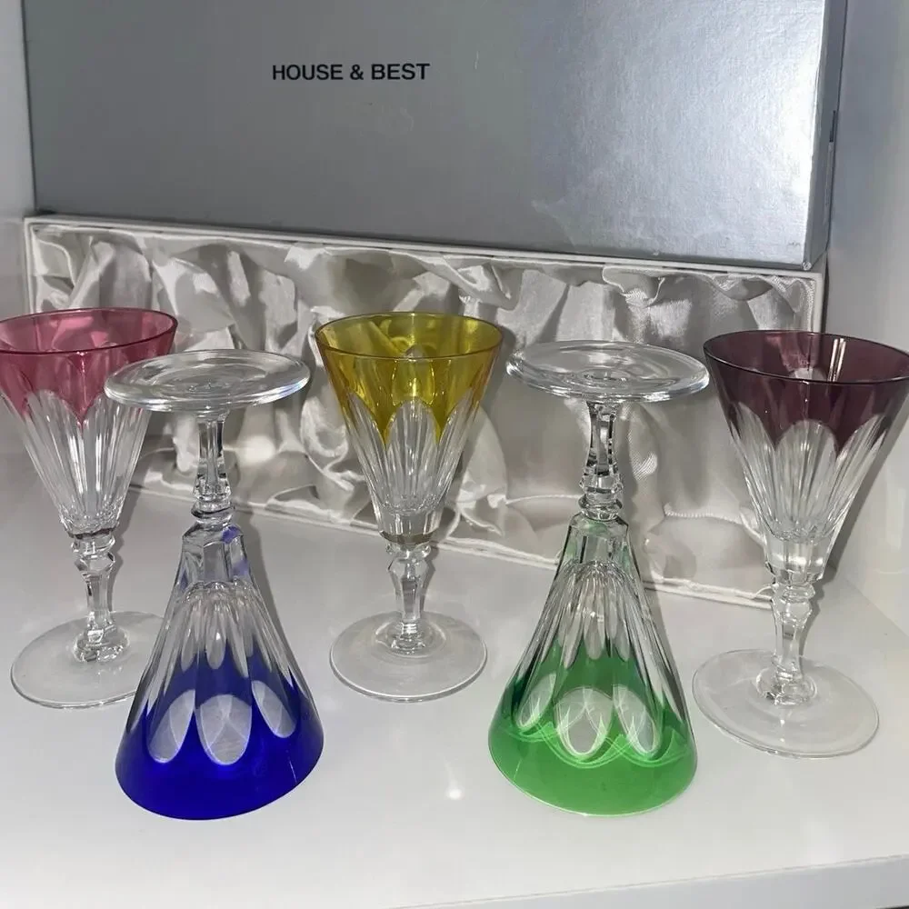 NEW Set of 5 Hungarian Crystal Colorful Cordial Liquor Glasses Hoya